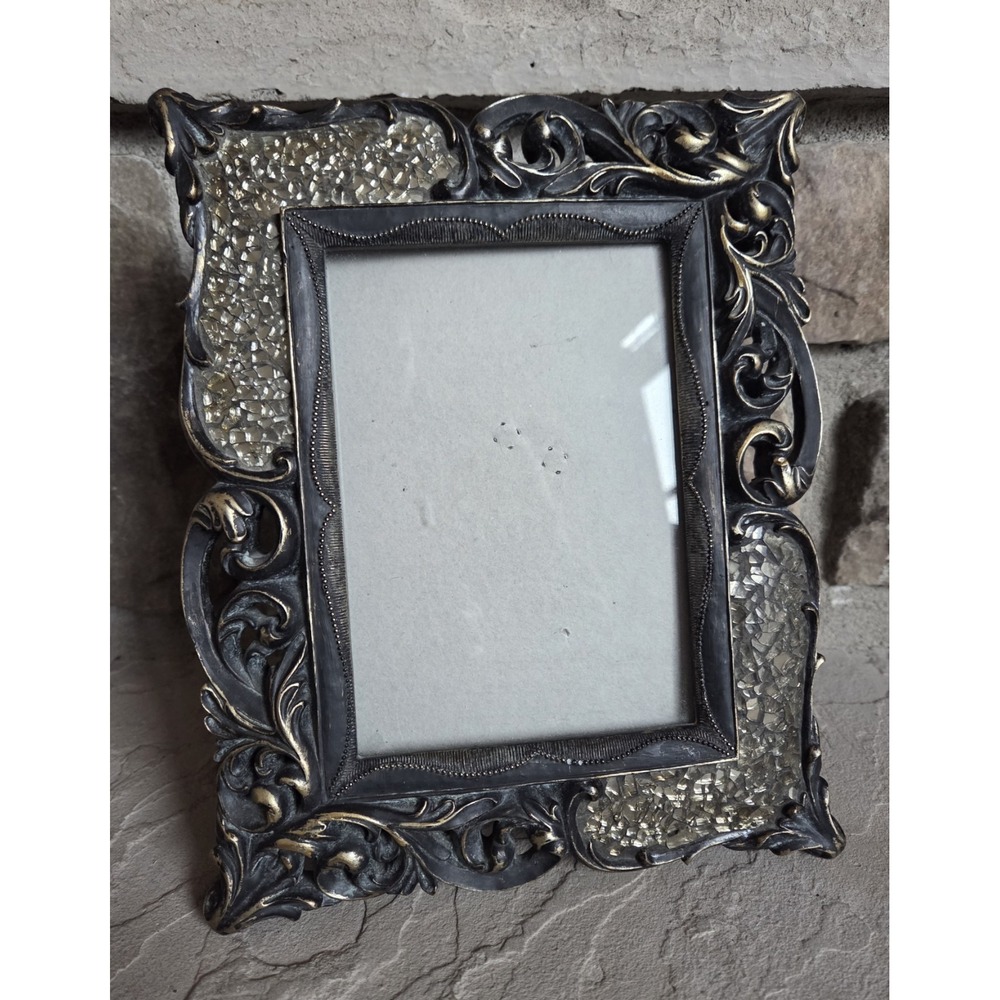 5 X 7 Ornate Vintage Style Picture Frame Metal Decorative Mosaic Like Glass
